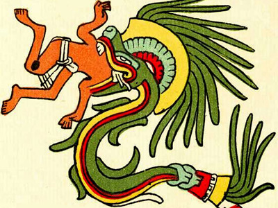 Der Drache Quetzalcoatl als gefiederte Schlange im Codex Telleriano-Remensis