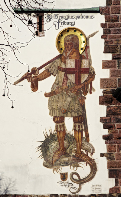 Heiliger Georg, Wandgemälde am Schwabentor, Freiburg, Fritz Geiges